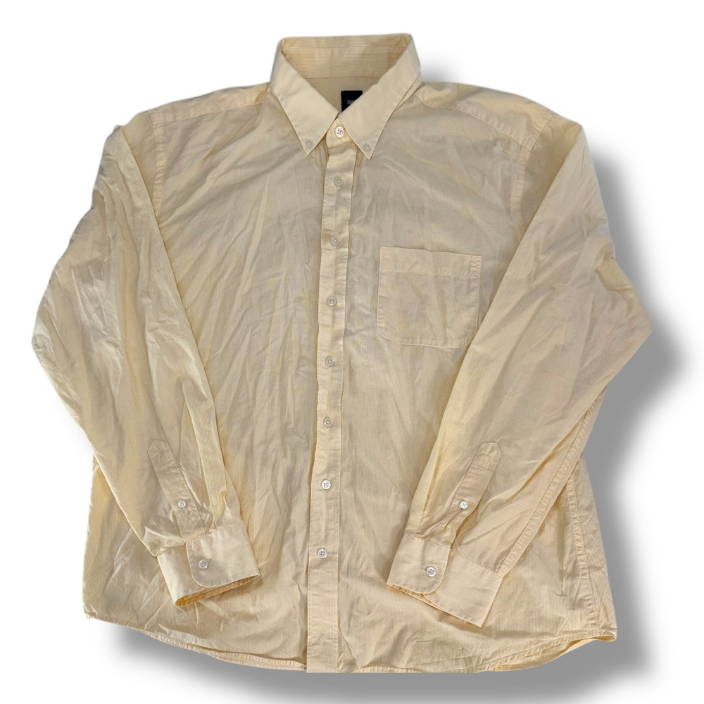 Gap Mens XL‎ Button Down Shirt Yellow Micro Check Cotton Long Sleeve Classic